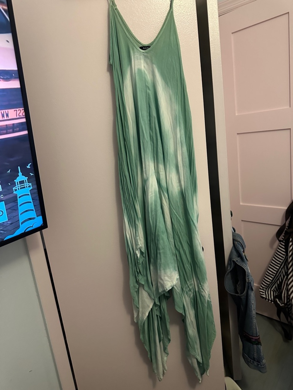 Raviya Green and White Tie-Dye Slip Dress
